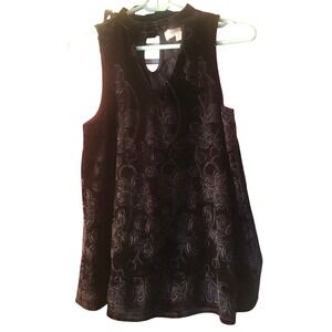 Magnolia Skye Black Velvet Floral Swirl Mock Neck Slvls flowy Victorian goth S